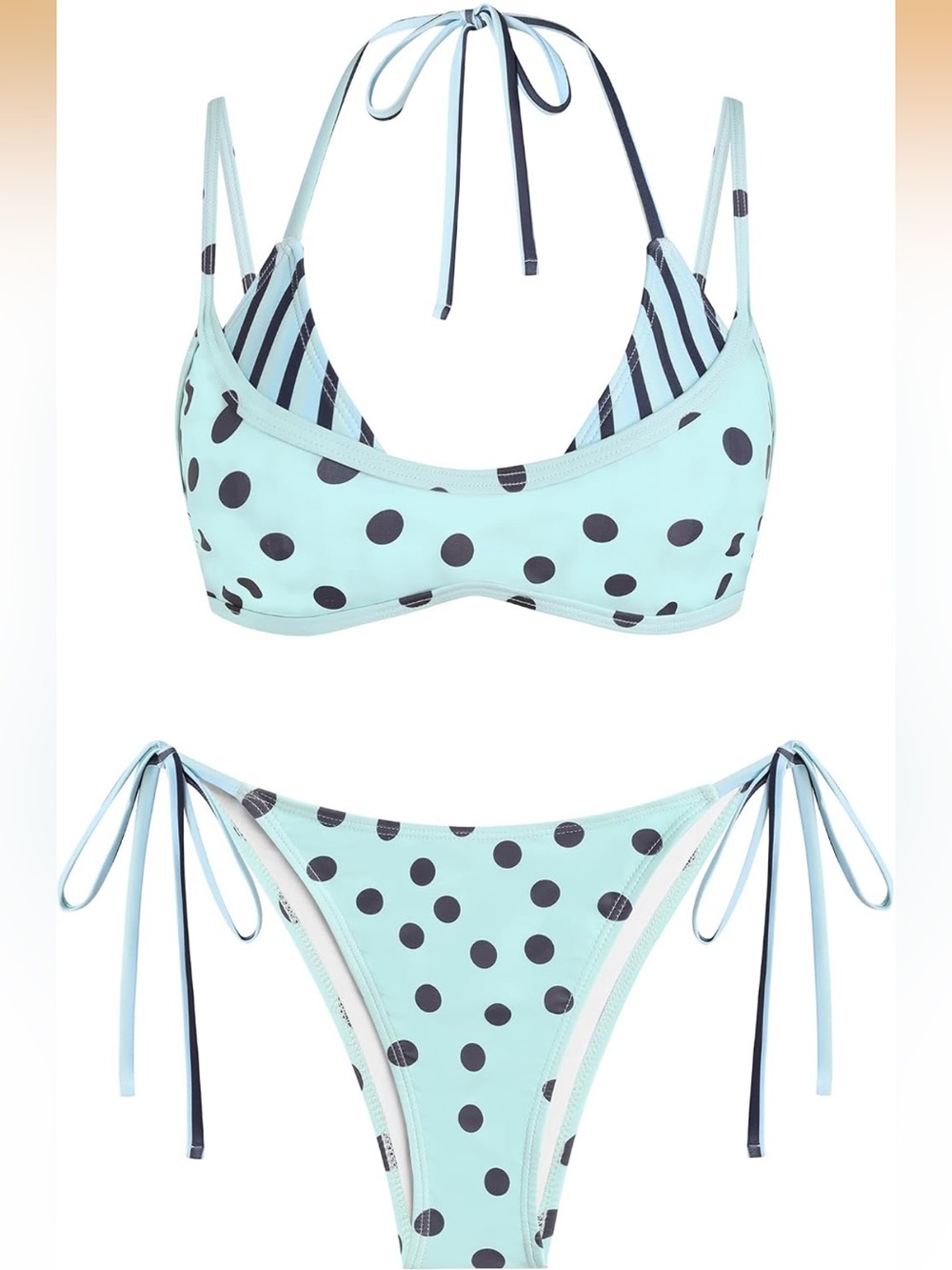 Polka Dots Bikini Set Double Layer Halter 2 Piece Swimsuit S. 2945/bb13-1:v